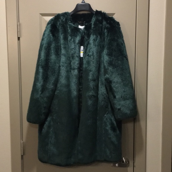 calvin klein faux fur coat black